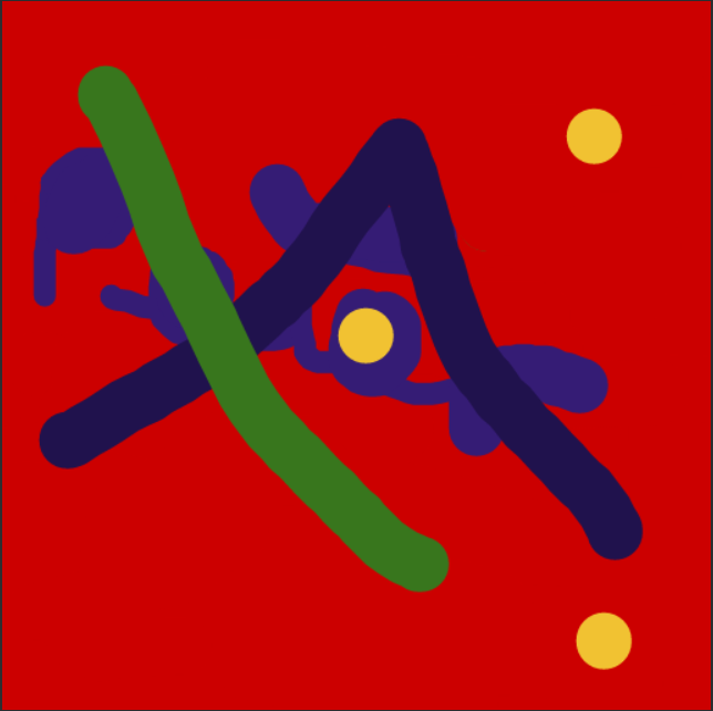 A basic image with red background and some blue and green strokes.